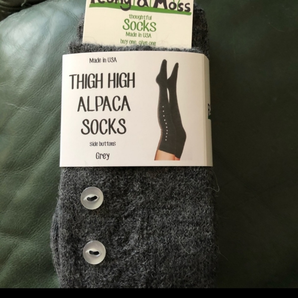 Peony and Moss Alpaca Cabled Thigh Highs Gray Socks